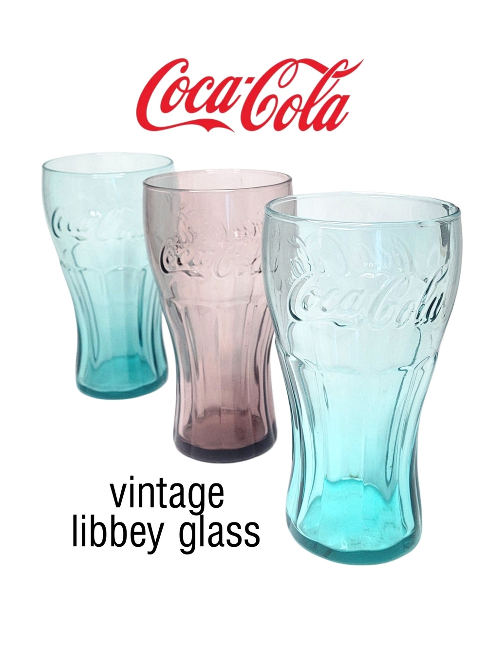 Coca Cola Colored Embossed Glass Tumbler - Aqua & Pink Set
